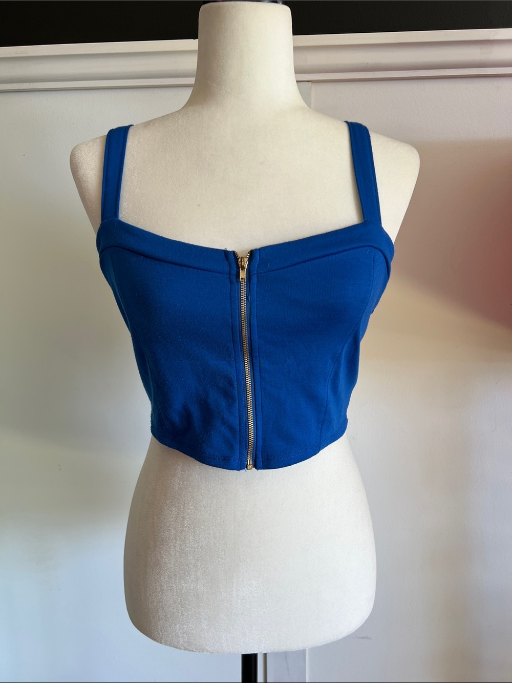 Ambiance Royal Blue Zip-Front Cropped Tank Top